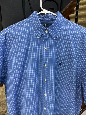 Ralph Lauren Blue and White Windowpane Button-Down Shirt